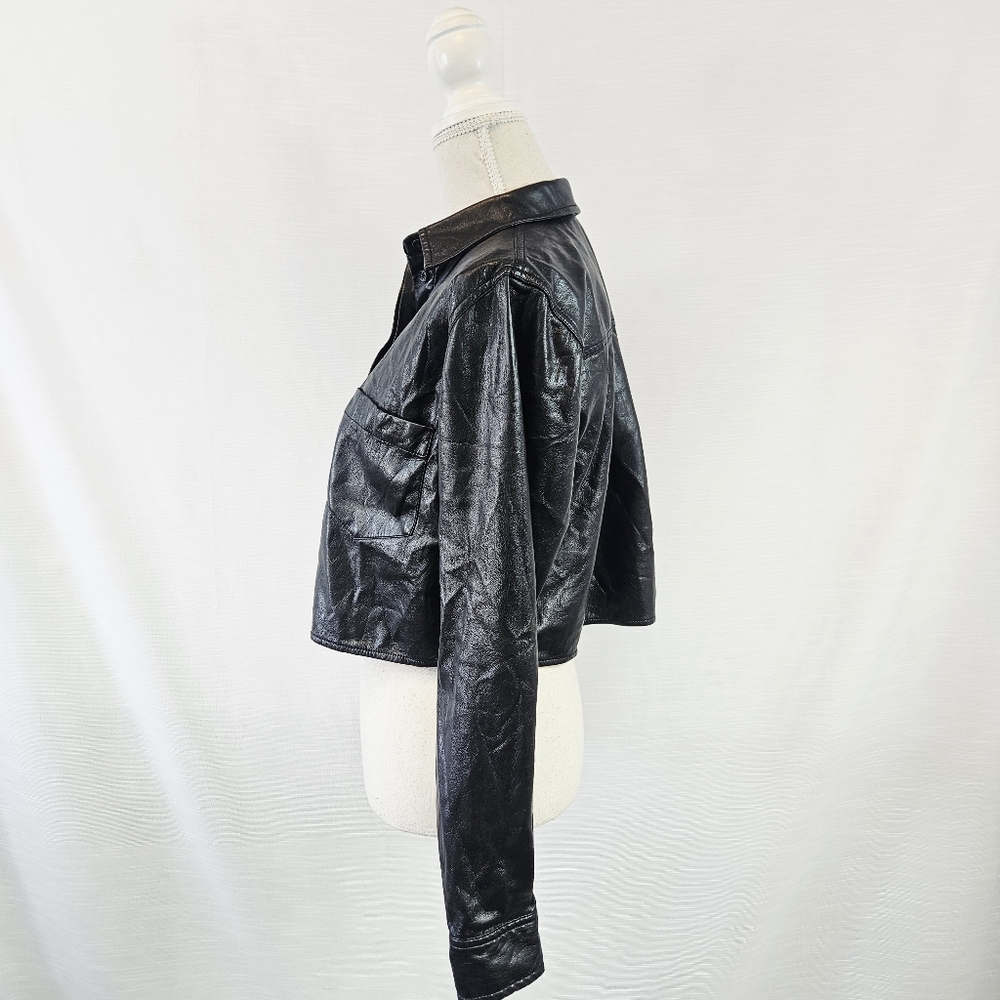 Good American Faux Leather Cropped Buttondown Shirt size Small - Picture 10 of 14